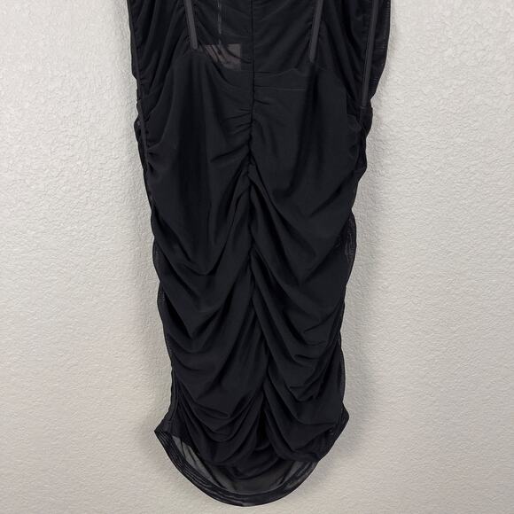 Oh Polly Sheer Perfection Mesh Corset Underwired Mini Dress Black 4 Ruched NWT - Picture 10 of 16